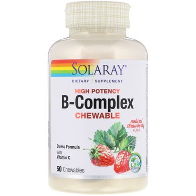 Комплекс вітамінів групи В смак полуниці Solaray (B-Complex Chewable) 50 таблеток