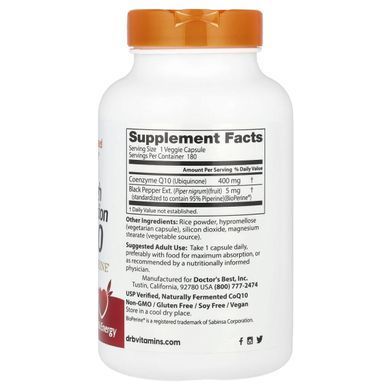 Ubichinol with high absorption, Doctors Best, 400 mg, 180 vegetarian capsules.