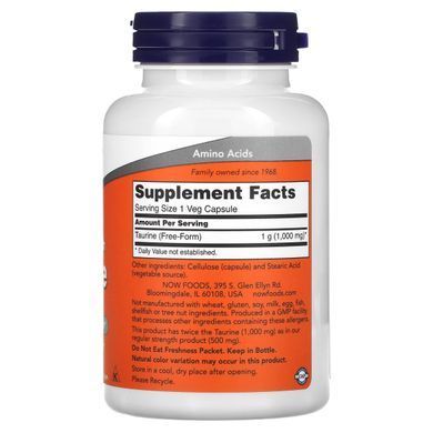 Таурин Now Foods (Double Strength Taurine) 1000 мг 100 капсул купить в Киеве и Украине