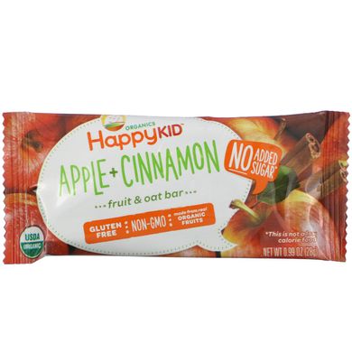 Happy Kid, Яблуко + кориця, Батончик з фруктами і вівсом, Happy Family Organics, 5 баточніков, 0,99 унц (28 г) кожен