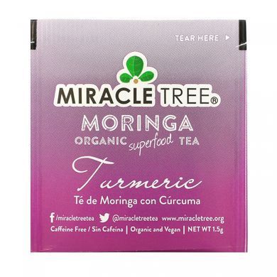 Miracle Tree, Органический суперпродуктовый чай Moringa, куркума, без кофеина, 25 чайных пакетиков, 1,32 унции (37,5 г) купить в Киеве и Украине