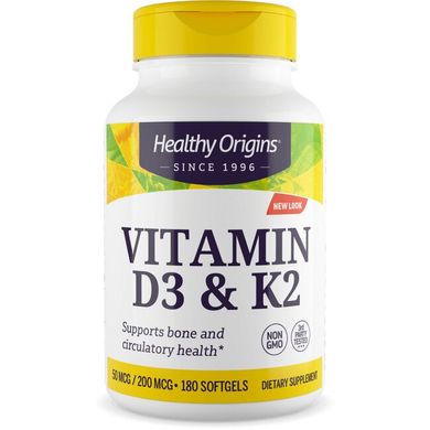 Витамин Д3 и К2 Healthy Origins (Vitamins D3 & K2) 2000 МЕ/200 мкг 180 капсул купить в Киеве и Украине