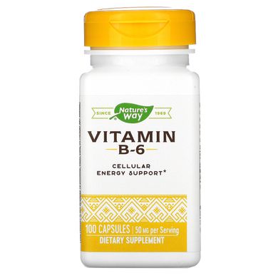 Вітамін B-6, Vitamin B-6, Nature's Way, 50 мг, 100 капсул