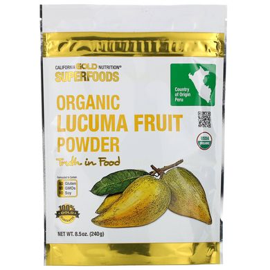 Органічний порошок фрукту лукуму California Gold Nutrition (Superfoods Organic Lucuma Fruit Powder) 240 г