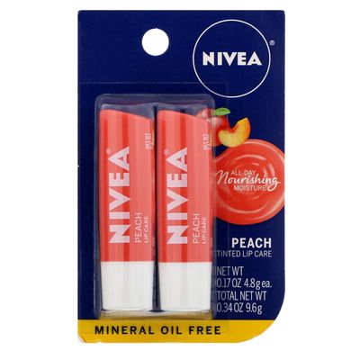 Тонований догляд за губами, персик, Nivea, 2 упаковки, 0,17 унції (4,8 г) кожен