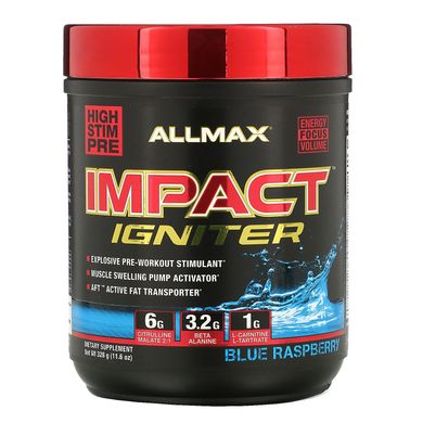 Передтренувальний комплекс ALLMAX Nutrition (Impact Igniter Pre-Workout) 325 г зі смаком блакитний малини