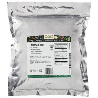 Органический нарезанный и просеянный корень валерианы, Frontier Natural Products, 16 унций (453 г) купить в Киеве и Украине