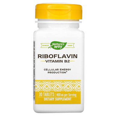 Рибофлавін, вітамін B2, вироблення енергії, Enzymatic Therapy, 400 мг, 30 таблеток