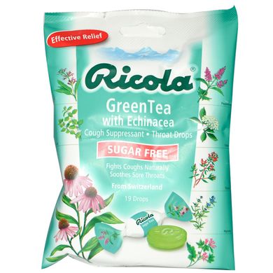 Зелений чай з ехінацеєю, Без цукру, Ricola, 19 льодяників