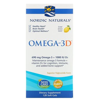 Омега 3Д зі смаком лимона Nordic Naturals (Omega-3D Lemon) 1000 мг 120 желатинових капсул