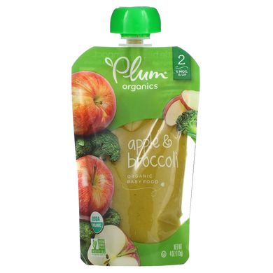 Plum Organics, Органическое детское питание, этап 2, яблоко и брокколи, 4 пакетика по 4 унции (113 г) каждый купить в Киеве и Украине