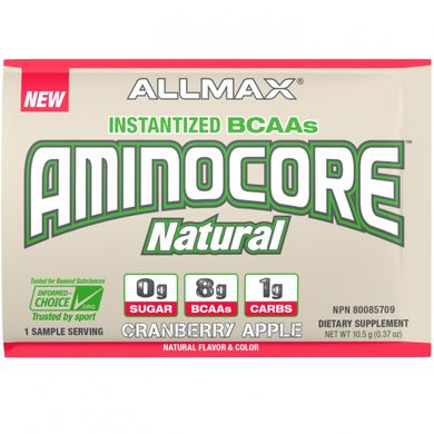 Амінокислоти, AMINOCORE Natural, Instantized BCAAs, журавлинне яблуко, ALLMAX Nutrition, 10,5 г