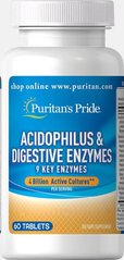 Ацидофільні і Ферменти для травлення, Acidophilus,Digestive Enzymes, Puritan's Pride, 60 таблеток