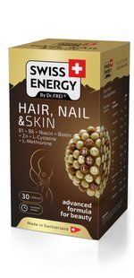 Здоровье кожи, волос и ногтей, HAIR, NAIL & SKIN B1+B6+Niacin+Biotin+Zn+L-Cys+L-Met, Swiss Energy, 30 капсул купить в Киеве и Украине