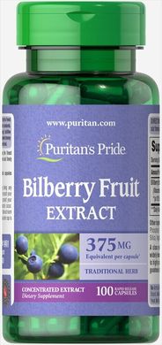 Чорниця, Bilberry 10: 1 Extract, Puritan's Pride, 375 мг, 100 капсул