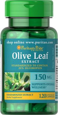 Стандартизированный экстракт оливковых листьев, Olive Leaf Standardized Extract, Puritan's Pride, 150 мг, 120 капсул купить в Киеве и Украине