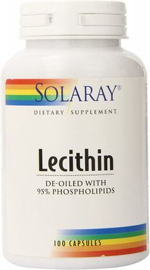 Лецитин із сої, Lecithin, Solaray, 1000 мг, 100 капсул