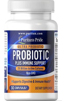 Ультра пробіотик плюс імунна підтримка 25 мільярдів активних культур, Ultra Probiotic PLUS Immune Support 25 Billion Active Cultures, Puritan's Pride, 30 капсул