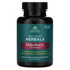 Стародавні трави, бузина + пробіотики, Ancient Herbals, Elderberry + Probiotics, Dr. Axe / Ancient Nutrition, 60 капсул