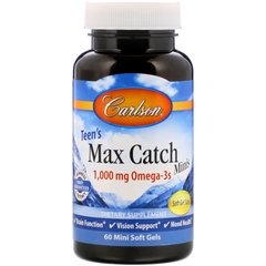 Риб'ячий жир для підлітків Carlson Labs (Teen's Max Catch Minis) 1000 мг 60 гелевих капсул