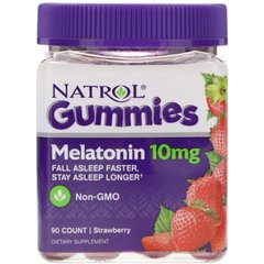 Мармеладки, мелатонін, полуниця, Melatonin Sleep Aid Gummies, Natrol, 10 мг, 90 штук