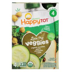 Детское пюре c цукини грушей и нутом 4 этап Happy Family Organics (Tot Stage 4 Love My Veggies Organic Zucchini Pears Chickpeas & Kale) 4 пакета по 120 г купить в Киеве и Украине