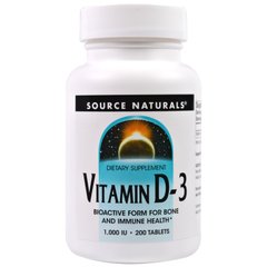 Витамин D3 холекальциферол Source Naturals (Vitamin D-3) 1000 МЕ 200 таблеток купить в Киеве и Украине