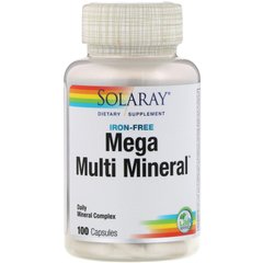 Мультиминералы без железа в составе, Mega Multi Mineral, Solaray, 100 капсул купить в Киеве и Украине