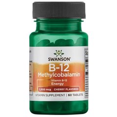 Вітамін B-12 Метилкобаламін - вишневий, Vitamin B-12 Methylcobalamin - Cherry Flavored, Swanson, 2,500 мкг, 60 таблеток
