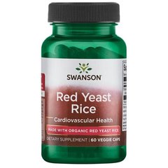 Червоний дріжджовий рис з органічним червоним дріжджовим рисом, Red Yeast Rice made with Organic Red Yeast Rice, Swanson, 600 мг 60 капсул