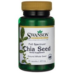 Полный спектр Семена Чиа, Full Spectrum Chia Seed, Swanson, 400 мг, 60 капсул купить в Киеве и Украине