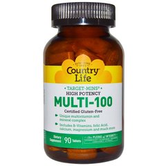 Мультивітаміни Country Life (Multi-100) високоефективні 90 таблеток