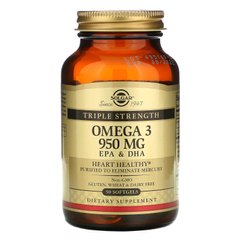 Омега-3 ЕПК і ДГК потрійна сила Solgar (Omega-3 EPA & DHA Triple Strength) 950 мг 50 м'яких таблеток