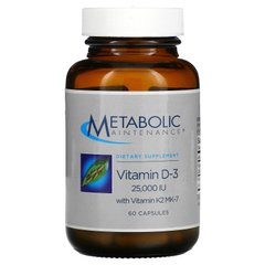 Підтримка метаболізму, Вітамін D-3 з вітаміном K2 MK-7, 25000 МО, 60 капсул