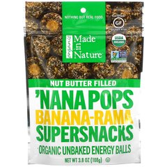 Made in Nature, Organic 'Nana Pops, суперснеки з банана та рами, з горіховим маслом, 3,8 унції (108 г)