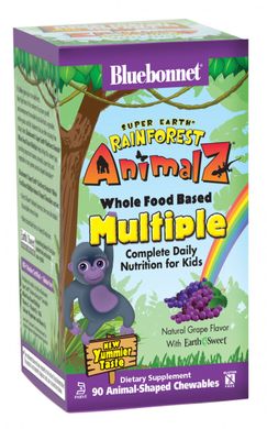 Мультивітаміни для дітей зі смаком винограду Bluebonnet Nutrition (Rainforest Animalz Multiple) 90 жувальних цукерок