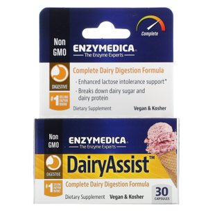 Ферменты для переваривания лактозы, DairyAssist, Enzymedica, для веганов, 30 капсул купить в Киеве и Украине