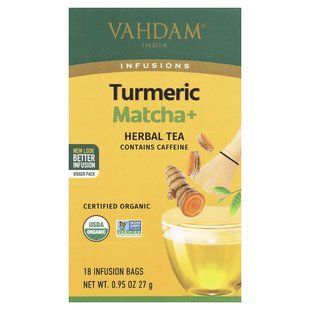 VAHDAM India, Infusions, Herbal Tea, Turmeric Matcha+, 18 Infusion Bags, 0.95 oz (27 g)