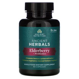 Ancient Herbals, Elderberry + Probiotics, Dr. Axe / Ancient Nutrition, 60 capsules.