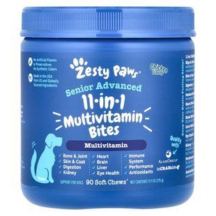 Мультивитамины 8 в 1 для взрослых собак, со вкусом курицы, Advanced 8 in 1 Multivitamin Bites, Zesty Paws, 90 мягких жевательных таблеток купить в Киеве и Украине