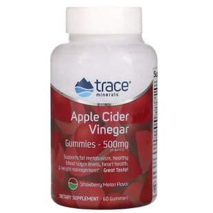 Жевательные конфеты с яблочным уксусом, со вкусом клубники и дыни, Apple Cider Vinegar Gummies, Strawberry Melon Flavor, Trace Minerals Research, 500 мг, 60 жевательных конфет купить в Киеве и Украине