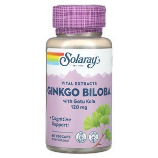 Solaray, Vital Extracts, гінкго білоба з готу коли, 120 мг, 60 капсул VegCap