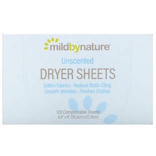 Листы для сушилки без запаха Mild By Nature (Dryer Sheets Unscented) 120 компостируемые листы купить в Киеве и Украине