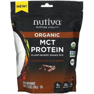 Organic protein MCT, plant-based cocktail mix, chocolate, Nutiva, 390 g