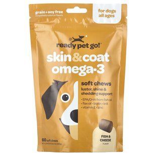 Ready Pet Go, Skin & Coat Omega-3, For Dogs, All Ages, Fish & Cheese, 60 Soft Chews, 8.5 oz (240 g) купить в Киеве и Украине