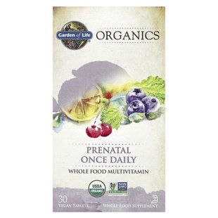 Garden of Life, MyKind Organics, prenatal multivitamins, one tablet a day, 30 vegan tablets.