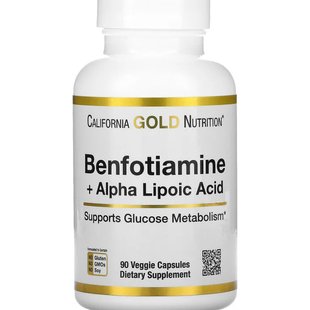 Бенфотиамин и альфа-липоевая кислота California Gold Nutrition (Benfotiamine and Alpha Lipoic Acid) 90 вегетарианских капсул купить в Киеве и Украине