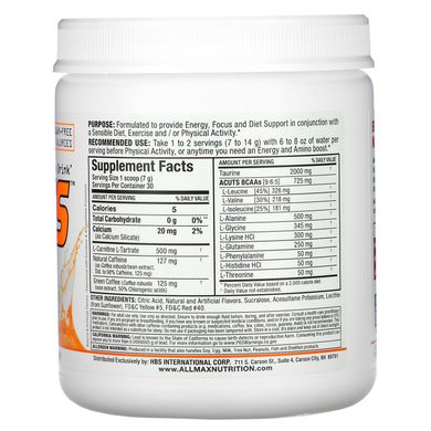 Амінокислоти ALLMAX Nutrition (ACUTS Amino-Charged Energy Drink) 210 г зі смаком арктичного апельсина