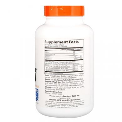 Pure Wild Alaskan Fish Oil with AlaskOmega, Doctors Best, 180 marine softgels.