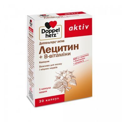 Double heart active, lecithin + B vitamins, 30 capsules.